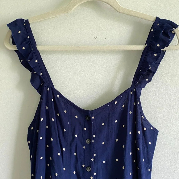MADEWELL Blue and Cream Polka Dot Ruffle-Strap Button-Front Mini Dress Size 6 - Picture 5 of 14